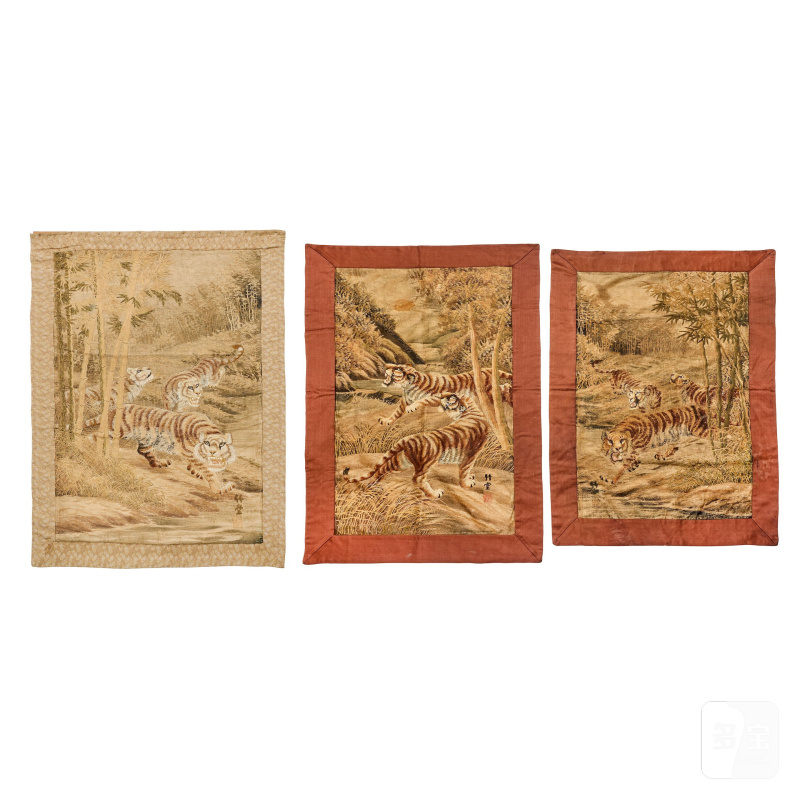 明治時代 十九世紀晚期/二十世紀早期 綉虎紋屏三件 | THREE SILK-EMBROIDERED 'TIGER' PANELS - 图6